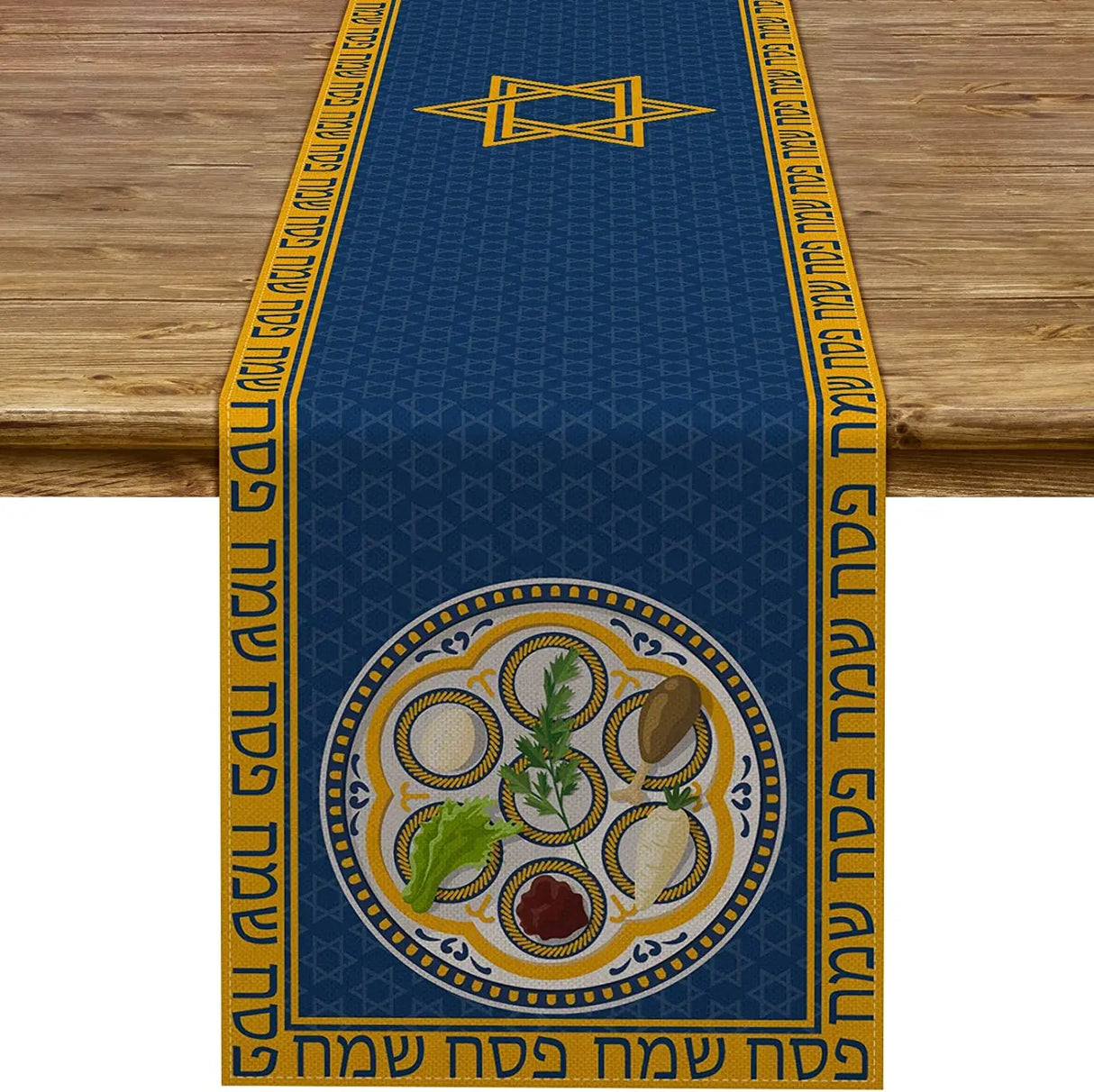 Passover Linen Table Runner Pesach Seder Matzoh Red Wine Star of David Jewish Table Runner Holiday Party Dinning Decoration