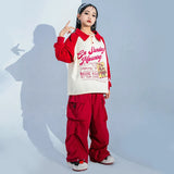 Kids Hip Hop Clothing White Polo Sweatshirt Tops Casual Red Cargo Pants Joggers Street for Girl Boy Jazz Dance Costume Clothes