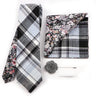 Two Side Floral Plaid Cotton Patchwork Tie Set Brooch Pin Clip Hankie Cufflink Ties Men Party Daily Shirt Cravat Gift Accessory