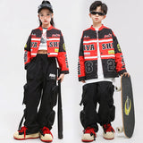 New Hip Hop Clothing Red Motorcycle Jacket for Kids Jazz Dance Costume Group Performance Clothes Boys Girls Street Dancing Wear