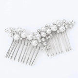 Silver Color Flower Hair Comb Clip Girls Handmade Alloy Pearl Hairpin Bridal Tiaras Wedding Hair Accessory Crystal Hair Jewelry