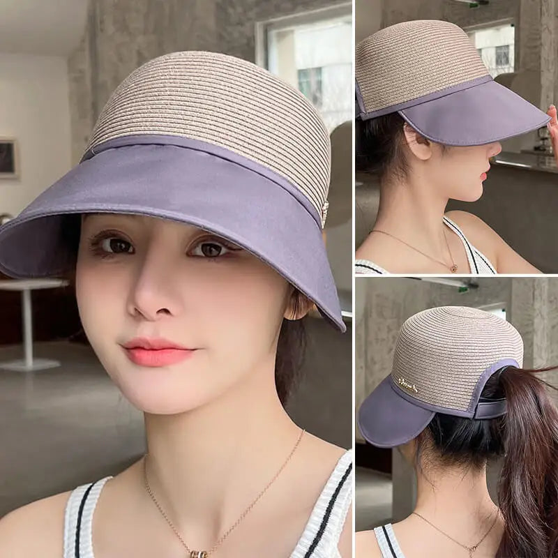 Women\'s large brim sunscreen hat for beach outing in summer Outdoor Beach UV Protection Sunshade Cap Casual Big Brim Bucket Hat