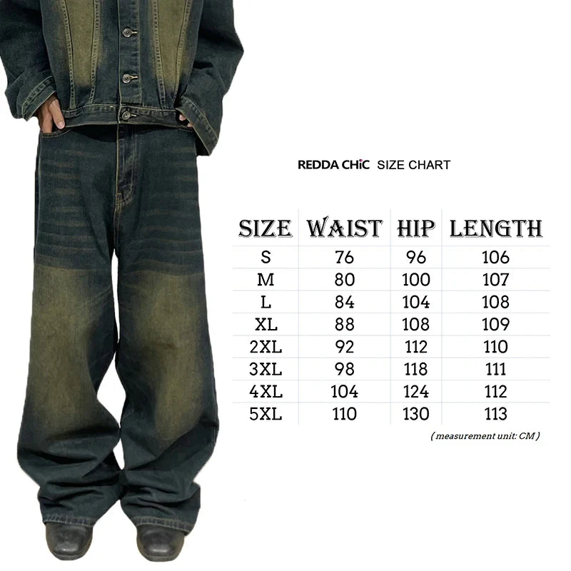 REDDACHiC 90s Retro Skater Oversized Pants Men Green Wash Adjust-waist Wide Leg Casual Brushed Baggy Jeans Y2k Hiphop Streetwear