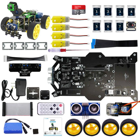 Raspberry Pi 4B Smart AI Vision 4WD Robot Car Electronic Kit DIY Learning Project Full Set with FPV Camera (Without RPi board)