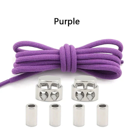 1Pair Round Elastic Laces Sneakers Lock Shoe Laces Without Ties Metal Buckle Laces Kids Adult No Tie Shoelaces Shoes Accessories