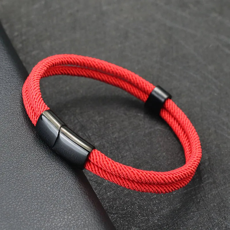 2024 Lucky Red Thread Bracelet For Men 4mm Nylon Cord Chain Detachable Stainless Steel Braslet Accessories For Hombre Pulseira