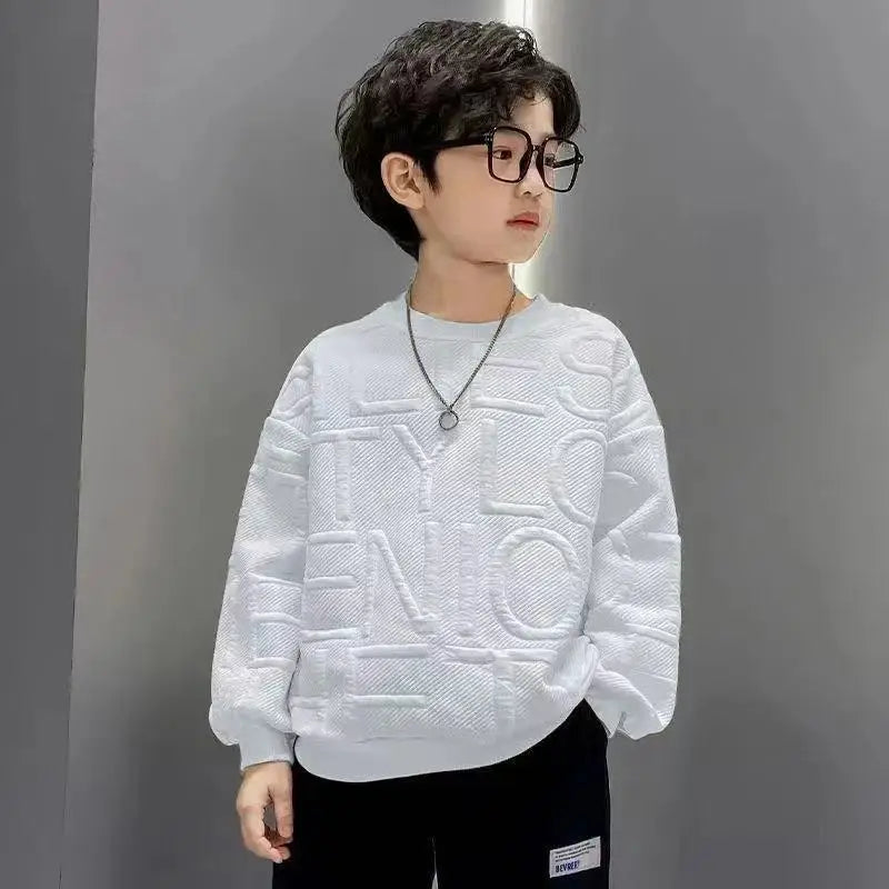 Boys Sweatshirts Spring Fall Children Letter Printing Cotton Pullover Teenage Tops Long Sleeve T Shirt Clothes 8 10 12 13 14Year