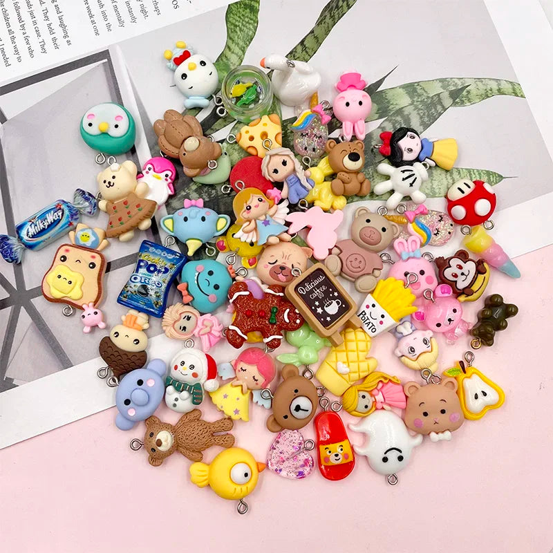 100Pcs Mixed Candy Cookies Donuts Luck Bags Resin Charms Flat back Cabochon for Necklace Earrings Jewelry Making Accessories