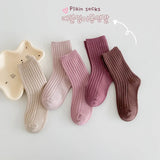 5Pairs/lot Solid Kids Socks  Casual Baby Girls Boys Cotton Stripe Autumn Toddler Knitted Children Socks For 1-8Years