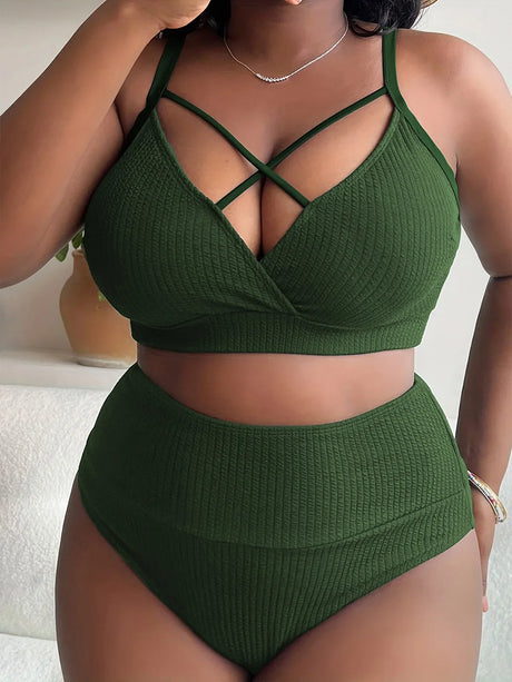 0XL - 4XL Ribbed Bikini Large Size Swimwear Plus Size Women Swimsuit Female Two-pieces Bikini set Bather Bathing Suit Swim V4982