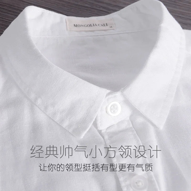 HOO2024 linen shirt young male leisure cotton shirts with short sleeves business cultivate one's morality thin comfortable shirt