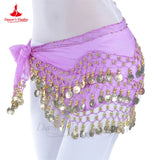 Belly Dance Belt for Women Chiffon Gold Coines Oriental Dancing Wear Accessies Girl's Chiffon Silver Coines Bellydance Hip Scarf