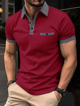 New men's casual short-sleeved Polo shirt Casual fashion plaid lapel T-shirt men's breathable Polo shirt men's wea