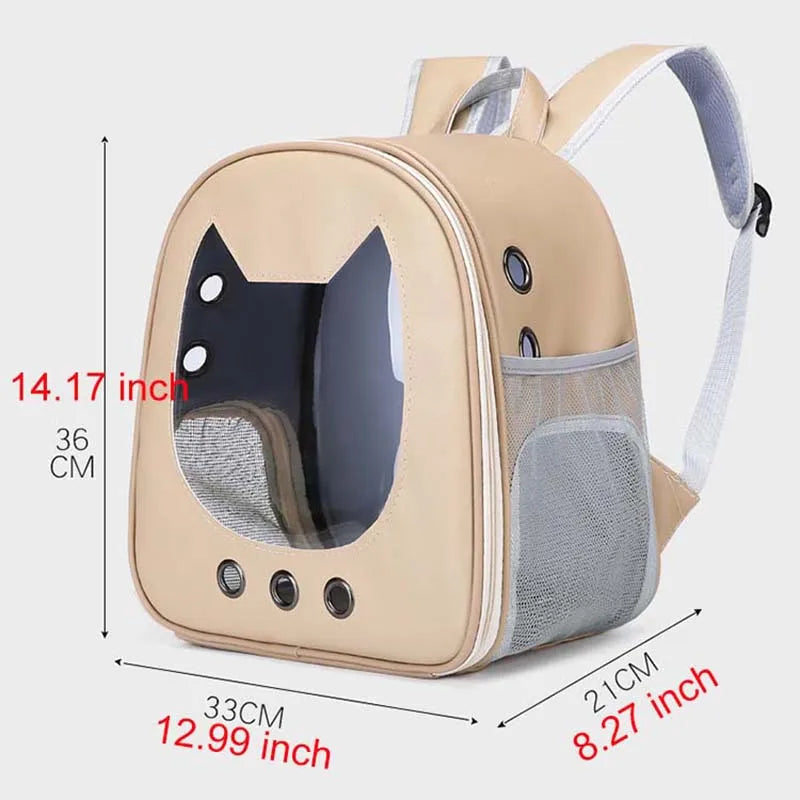 Cat Carrier Bag PU Portable Travel Outdoor Backpack for Cat Small Dogs Transparent Breathable Carrying Shoulder Bag Pet Supplies