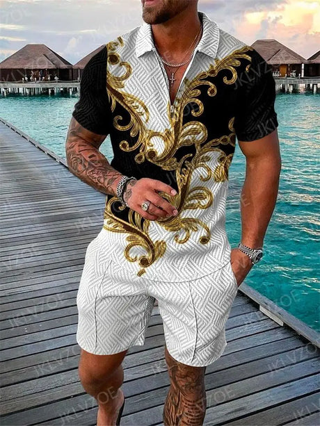 Summer Brand Tracksuit Solid Color Male Shorts Suit Polo Shirt Set Daily Casual Beach Clothing 3D Printed Fashion Slim Fit Mens