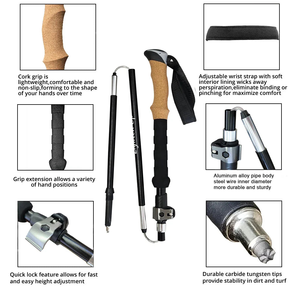 2/1PCS Folding Walking Poles 3-Folded Rod Cane for Sitting EVA+Cork Handle Walking Sticks Canes Hiking Stick 등산스틱 Pole 등산용품