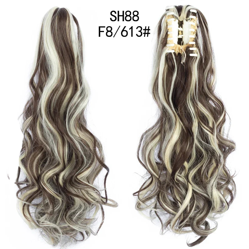 Synthetic Long Wavy Claw Clip On Ponytail Drawstring Hairpiece Wave Curly Black Brown Blonde Ombre Fake Hair for Women