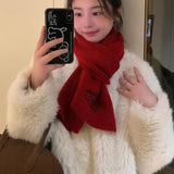 Korean Winter Warm Scarf For Women Fashion Letter Knitted Wool Yarn Neckerchief Muffler Female Shawl Neck Wraps Bufandas Solid