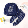 hibobi 2-Pieces 100% Cotton Toddler Boys Cartoon Bear Print Long Sleeve Top And Matching Pants Comfortable Boys Loungewear Set