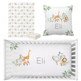 LVYZIHO Baby Crib Bedding Set Nursery, Elephant Lion Crib Sheet Set, Personalized Name Jungle Animals Baby Bedding Set