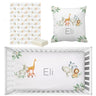LVYZIHO Baby Crib Bedding Set Nursery, Elephant Lion Crib Sheet Set, Personalized Name Jungle Animals Baby Bedding Set