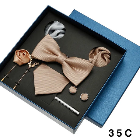 8pcs Luxury Mens Ties Set In Gift Box 100% Silk Neck Tie With Festive Wedding Bowtie Pocket Squares Cufflinks Clip Brooches Suit