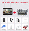 10CH 8MP Wifi Dual Lens PTZ Solar Camera Video Surveillance 12.5" LCD Monitor WIFI NVR Outdoor Auto Tracking Security Cam System