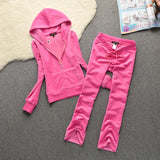 Spring / Fall Women'S Brand Velvet Fabric Tracksuits Velour Suit Women Track Suit Hoodies And Flare Pants