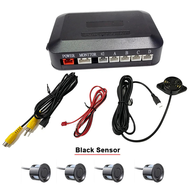 DC12V Video Parking 4 Sensors Car Reverse Backup Rear Buzzer Radar Monitor System, Support Display Image and Sound Alert