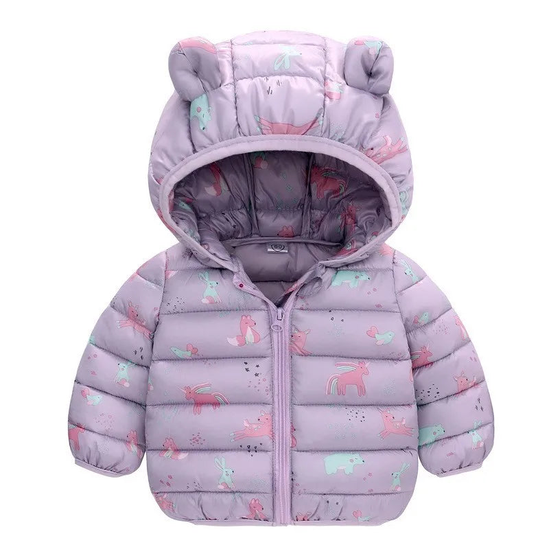 1-5 Years Baby Boy Hooded Lightweight Down Jacket Kids Girl Cartoon Dinosaur Zipper Coats Autumn Winter Warm Christmas Outerwear