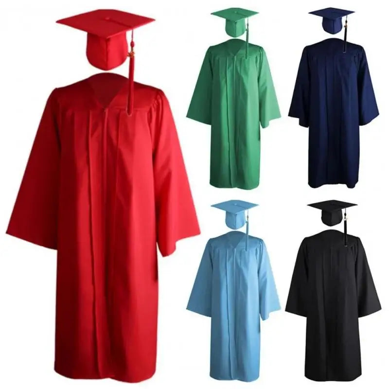 2023 New Woven Baccalaureate Gown American Style Adult University Graduation Academic Dress Solid Color Robe Hat Set