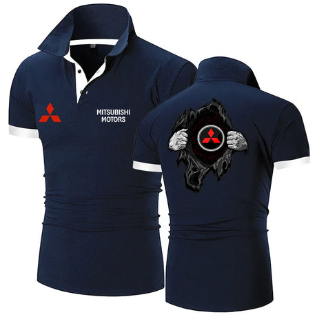 Mitsubishi Car Logo 2023 Men Summer Simplicity New Polo Shirt Button Printed Shorts Sleeve Business Clothes Tee Shirt