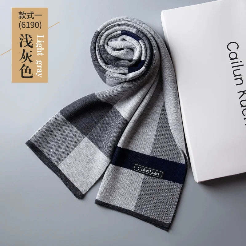 Fashion Classic Business Scarf Men Wool Scarf Soft Warm Thermal Muffler Casual Cashmere Knitted Shawl Male Autumn Winter No Box