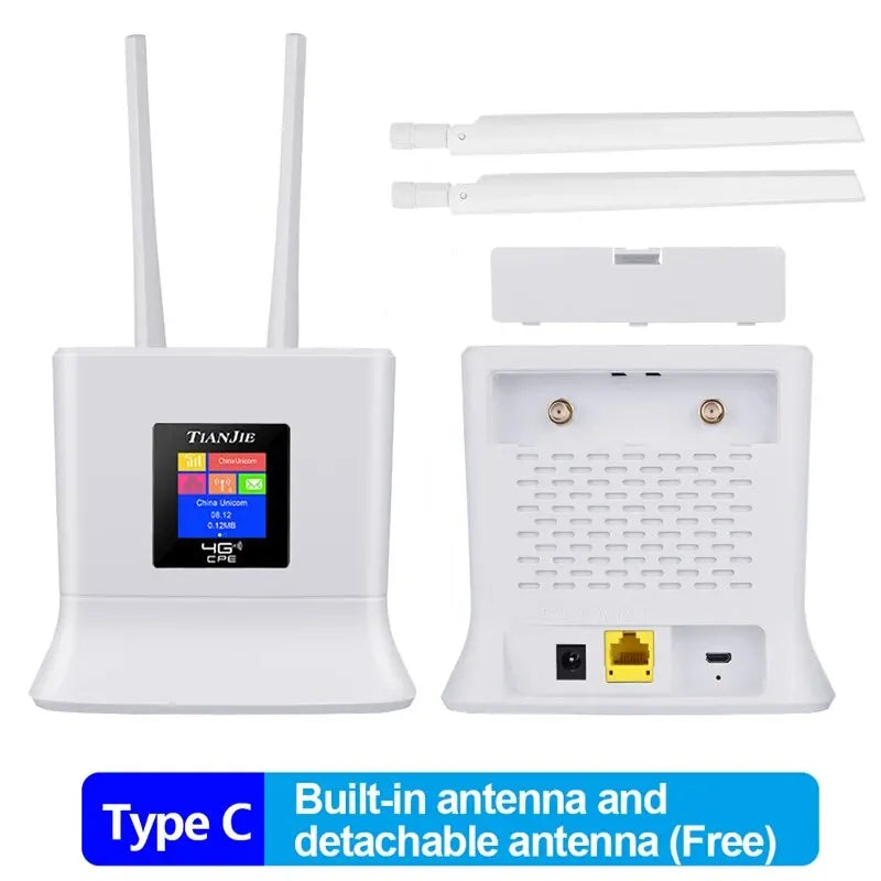 TIANJIE 150Mbps 4G WIFI Router CPE SIM Card Wireless Modem Unlocked Hotspot Adapter with Display External Antenna for IP Camera