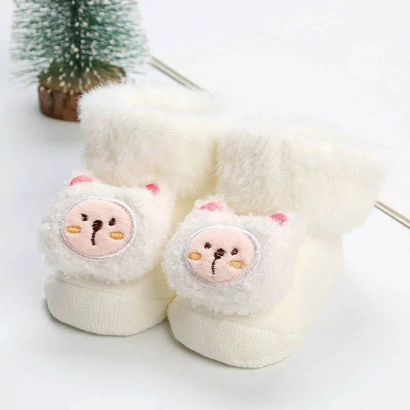 1Pair Winter Baby Boys Girls Cute Cartoon Leg Warmers Socks Toddler Cotton Non-skid Plush Keep Warm Socks For 0-1 T