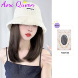 AS  Syntheti Curly hair Lamb wool fisherman hat Berets  Wig Natural Black Straight Wigs Naturally Connect Synthetic Hat Wig Adju