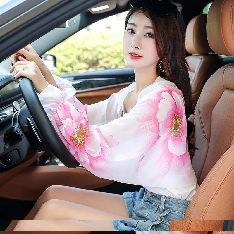 Spring Summer Chiffon Sunscreen Fake Collar Clothing Shawl Outdoor Riding Cashew Printing Sun Protection Sleeves Silk Scarf Wrap