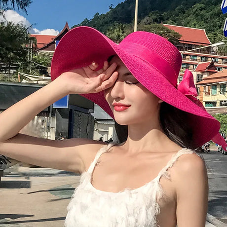 Summer Straw Hat Women's Hats Beach Holiday Visors Female Protection Big Eaves Bucket Hat Cap Women Sun Hat Panama Caps Foldable