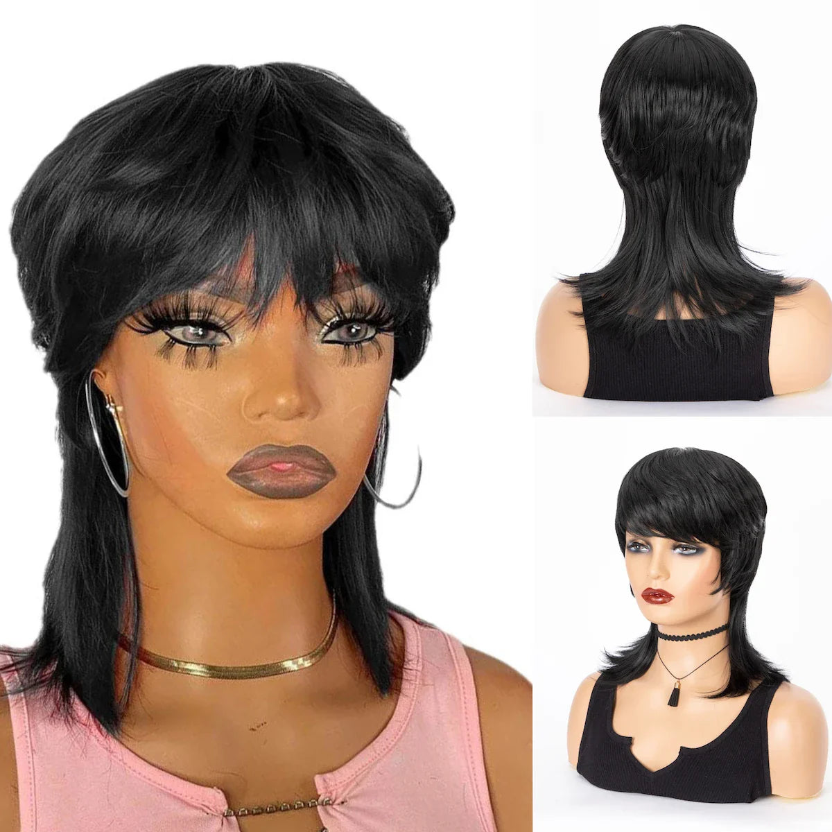 WIGERA Synthetic Short Pixie Cut Wigs On Sale Shaggy Layered 80s Mullet Wig Short Straight Bob Wigs With Bangs Machine For Women