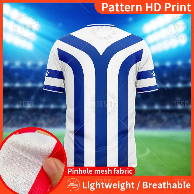 97-98 Men's Jersey Blue And White Striped T-Shirt Fashion Casual Sports Shirt Summer Mesh Breathable Quick Drying Short Sleeves