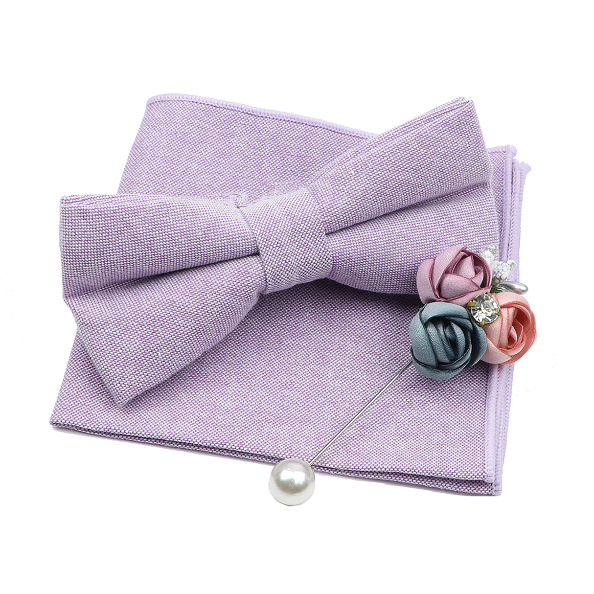 Solid Color Mens Bowtie Brooch Set 100% Cotton Pink Blue Bow Tie Flower Lapel Pin Romantic Wedding Party Suit Shirt Accessories