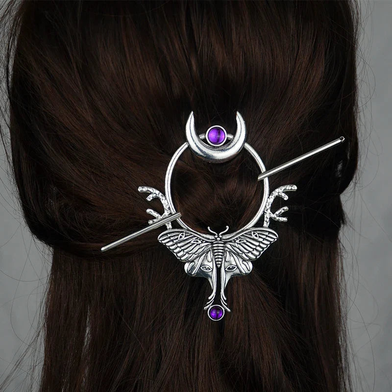 Witch Woodland Goddess Crescent Moon Dragonfly Hairstick Fairy Moon Dragonfly Insect Hair Barrette Hairclip For women Wicca