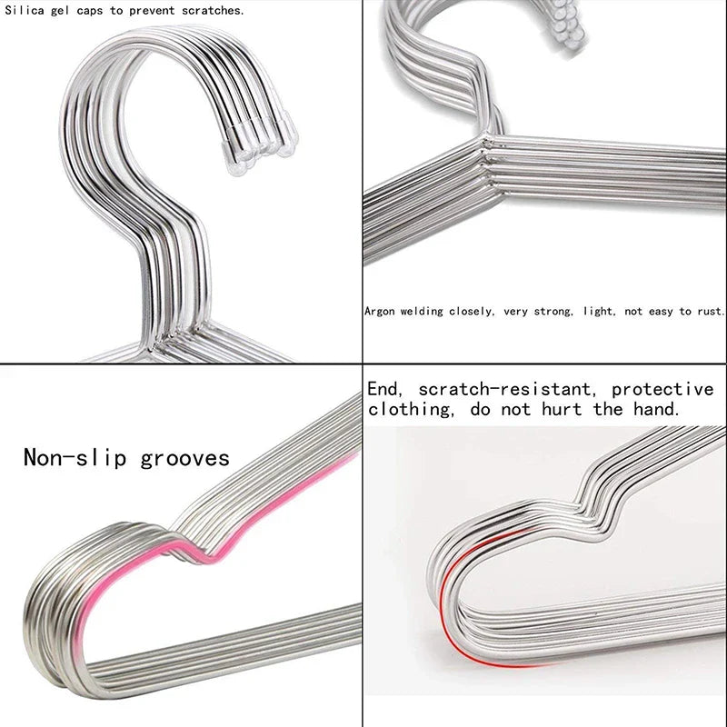 10pcs/set Clothes Hangers Stainless Steel Clothing Drying Rack Anti-slip Dress Towel Coat Hangers Metal Wire Wardrobe Organizer