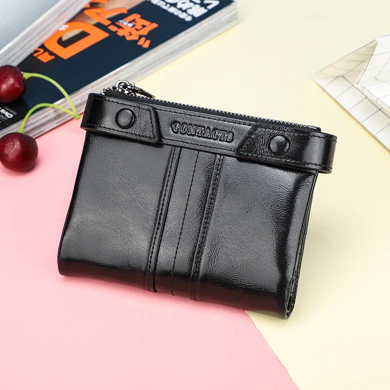 CONTACT'S Genuine Leather Women Wallets Short Casual Bifold Hasp RFID Purse ZIpper Coin Purses Card Holder Money Clip Female Bag