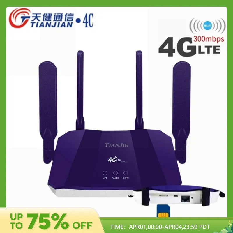 TIANJIE 4G SIM Card Router Wireless WIFI Modem LTE Access Point CPE 4 Antenna Hotspot Global Network Adapter for IP Camera