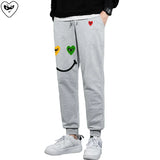 Men Women Spring Autumn Pants Heart Cartoon Embroidery Smiling Face Print Cotton Elastic Bind Feet Drawstring Casual Pants