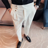 British Style Men High Waist Dress Pants 2023 Autumn Solid Color Casual Trousers Slim Fit Formal Suit Pants Fashion Men Clothing