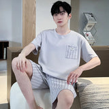 Cartoon Mens Nightwear Summer Comfortable Sleepwear Sleeping Tops Shorts 2 Pieces Pijamas Set Man Leisure Homewear Male Dropship