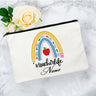 White Personalized Name Bag woman rainbow print Makeup Bag Storage Pouch Toiletries storage Cosmetic Pocket Gift for teachers