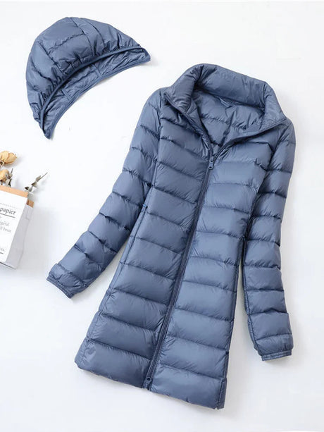 Women Hood Detachable Winter Puffer Jackets 2023 Ultra Light Hooded Duck Down Coats Fashion Office Lady Long Feather Parkas 7XL